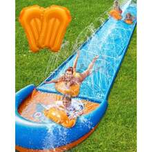 Tobogán de Agua y Deslizador para Niños y Adultos en el Patio Trasero, Tobogán Inflable Extra Largo de 2 Carriles con Aspersor y Tablas de Bodyboard, Juguetes de Agua para Verano al Aire Libre, Tema - 32 pies - Ver 8