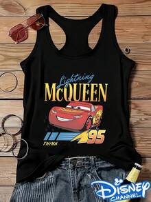 Disney Racing Story Lightning McQueen Print, Ladies Round Neck Vest, Comfortable, Breathable And Loose I-Shaped Version, A Versatile Item For Daily Commuting. - màu đen - Xem 1