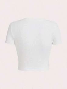 Camiseta de verano para mujer Biscuit Mom, casual, estampada, de cuello redondo, manga corta, ajustada y corta, adecuada para primavera, verano y otoño. - Blanco - Ver 2