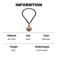 1 Pair Vintage Baroque Style Black Beaded Necklace, Retro Heart-Shaped Rhinestone Pendant Necklace, Niche Luxury Versatile Jewelry For Party And Commute - Multicolor - View 12