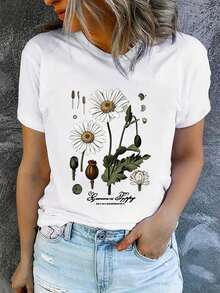 Camiseta de verano para mujer, de manga corta y estampada, moderna y casual, lavable a máquina, de ajuste cómodo. - Blanco_07 - Ver 12