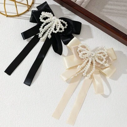 1 Peça Broche de Laço de Pérola Falsa, Design Elegante, Acessórios Glamourosos, Emblema Universitário, Broche de Jóias Encantador, Adequado para Uso Diário, Presente para Noite de Encontro