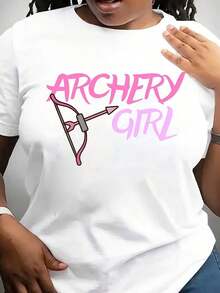 Camiseta de manga corta con cuello redondo para mujer con estampado gráfico de arquería rosa - Top casual semitransparente para primavera y otoño, lavable a máquina, camisetas para damas, moda de temporada, diseño divertido, textura suave. - Blanco - Ver 1