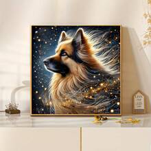 5D钻石画套装，人造钻石马赛克钻石画，猎犬图案，圆形钻石，钻石工艺品，适合DIY或家居装饰，家庭礼物 - 圓鑽 - 查看 3