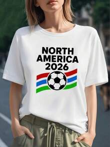 Balón con franjas rojas azules y verdes que simboliza la unión deportiva del continente rumbo a 2026 camiseta para mujer 100% algodón suave y cómoda - Negro - Ver 1