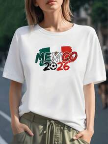 MEXICO 2026 con mapa tricolor y balón que simboliza pasión nacional y unión deportiva en colores vivos camiseta para mujer 100% algodón cómoda y moderna - Negro - Ver 6