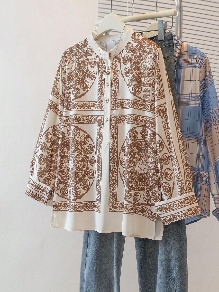 YUXIN Women's Loose Chiffon Printed Shirt, Filled With Retro Charm, Suitable For All Seasons, Showcasing High-End Quality, Suitable For Both Work And Leisure