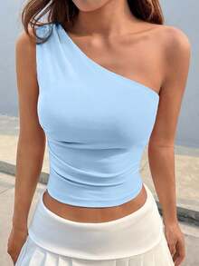 Blusa casual de verano sin mangas asimétrica - Azul - Ver 3