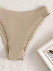 Conjunto de bikini liso, sujetador push up y parte inferior de bikini, traje de baño de 2 piezas - Caqui - Ver 3