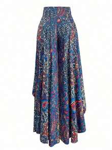 Pantalones anchos con bajo asimétrico y estampado de paisley casuales para uso en resort para mujer - Multicolor - Ver 6