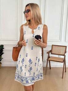 Vestido de verano casual con estampado tropical para vacaciones de mujer - Multicolor 5 - Ver 2