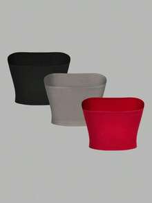 Set de 3 piezas Top tubo sexy y top casual ajustado para mujer, apropiado para el verano - Multicolor 11 - Ver 2