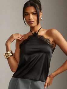 Top de tirantes con detalle de encaje sexy para la oficina en verano - Negro - Ver 5