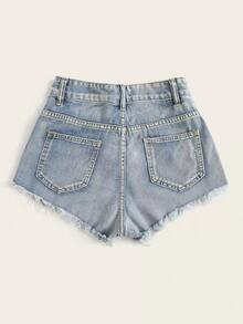 Shorts mezclilla rotos bajo crudo - Lavado ligero 2 - Ver 2