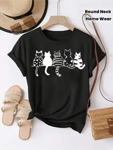 High Quality Graphic T-Shirt With Short Sleeves And Round Neck | Modern And Unique Prints, Suitable For Spring, Autumn And Winter, Casual Style, Perfect For Leisure Travel, Home Wear, Holiday Outfits And Gifts. - 黑色 - 查看 8