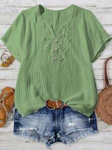 Mono informal con cuello en V y estampado floral para mujer talla grande - Verde - Ver 1