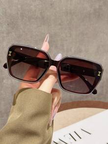 1 Par de Óculos Assimétricos Poligonais Tonalizados para Mulheres, Acessório de Moda para o Verão, Adequado para Atividades ao Ar Livre, Esportes, Viagens, Praia, Festivais, Direção, Ocasiões Elegantes - Folhas de chá marrom duplo - Visão 2