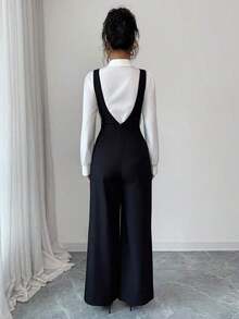 Elenzya Mono elegante para maestras con diseño de cuello en V profundo y cintura de tela gruesa negra, adecuado para el Día de la Independencia, el Cyber Monday, Halloween, el Día del Soltero, la fiesta de regreso a clases, la fiesta del Día del Soltero, vacaciones, Nochebuena, Navidad, Víspera de Halloween, Acción de Gracias, Carnaval de Navidad, Diwali, viajes, lugar de trabajo, mono de otoño - Negro - Ver 2
