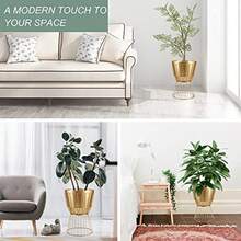 Metal Plant Stand with Pot 12" - Decorative Metal Plant Holder Stand Indoor Gold Plant Stand Modern Flower Potted Rack for Corner Display Living Room Office Modern Home Decor - 17.5" Tall - Aire - Ver 4