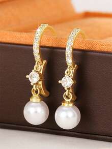 1 Đôi bông tai hình giọt nước thanh lịch đính đá Cubic Zirconia và ngọc trai giả, thích hợp cho bé gái đeo hàng ngày, dự tiệc hoặc làm quà sinh nhật. - 6# - Xem 3
