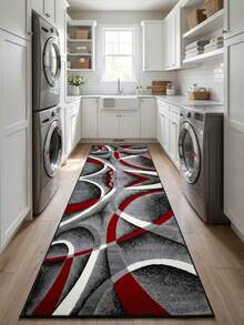 1pc Minimalist Red Black White Geometric Line Area Rug, Luxury Home Decor Carpet, Hallway Runner, Rug, Runner, Small Area Rug, Mat, Home Decor, Area Carpet, Living Room Area Rug, Living Room Home Decor, Room Decor, Washable Carpet - Multicolor - View 4