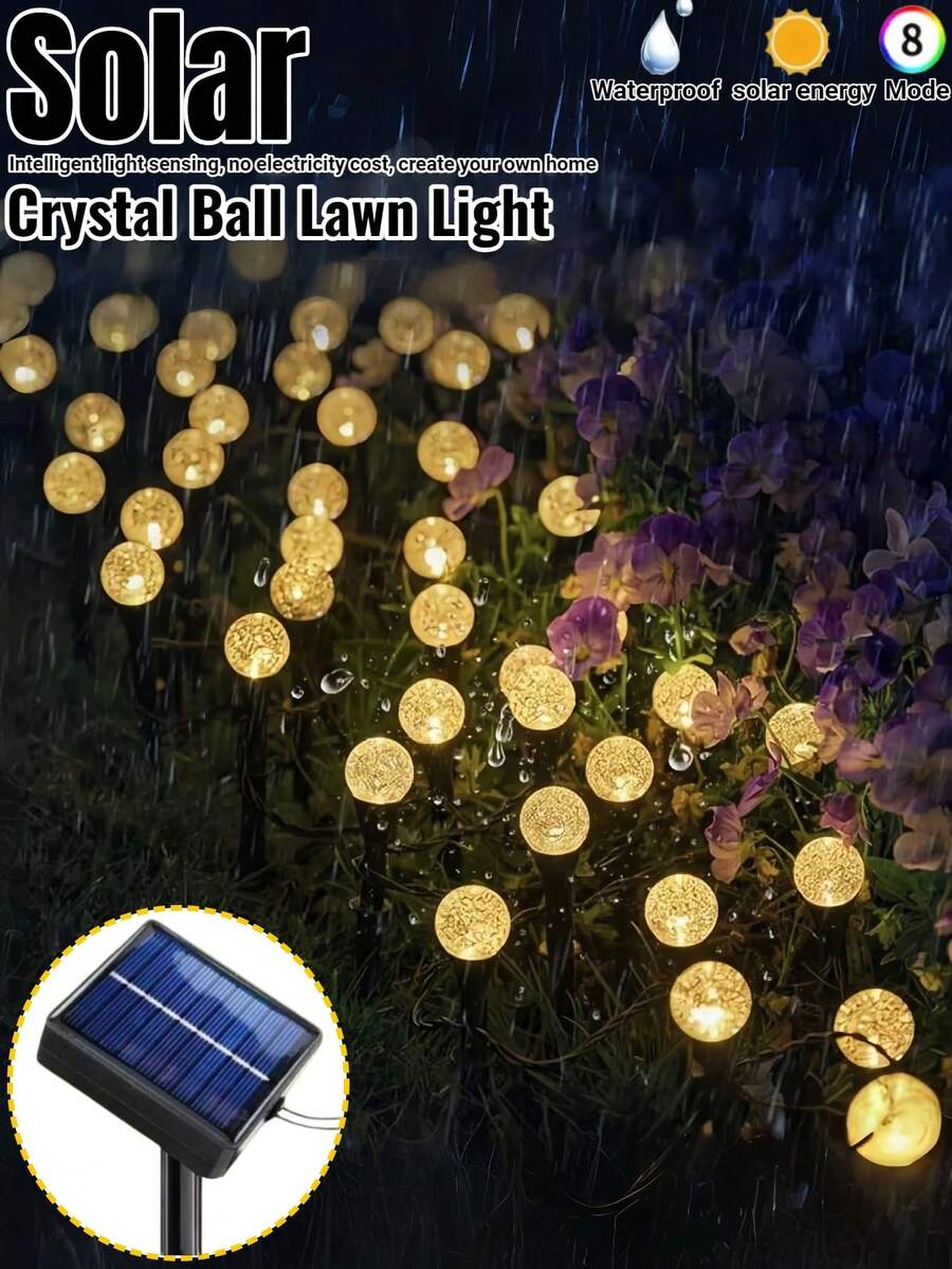 1个户外太阳能泡泡球草坪灯，20/30颗LED灯，8种照明模式，IP65防水，智能感应，适用于花园、庭院、小路、草坪、泳池、商业场所、婚礼、派对、节日装饰 - 暖白/白/彩色