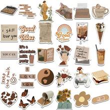 60pcs Brown Aesthetic Retro Stickers, Cute Graffiti Decals For Guitar, Notebook, Water Bottle, Ins Style School Supplies - 1 Set - View 2