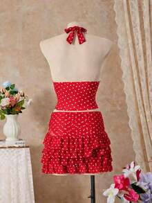 Women's Sexy Polka Dot Print Tie-Neck Tankini Swimsuit With Open Back, Suitable For The Beach And Vacation - 紅色的 - 查看 2
