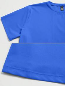 NcmRyu 1 buah Atasan Olahraga Wanita Lengan Pendek Longgar Warna Polos - Biru - View 4