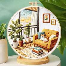 Beginner-Friendly Cozy Home Scene Embroidery Kit, Handmade DIY With Embroidery Hoop & Tools, Healing Desktop / Wall Decor - Multicolor - View 5
