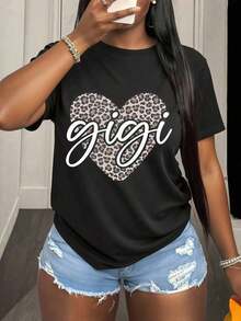 Camisa De Gigi De Moda Americana, Camiseta Casual De Manga Corta Con Estampado Gráfico De Gigi Para Mujer De Talla Grande, Camiseta Con La Vida De La Abuela Nana, La Mejor Camiseta De La Abuela, _10 Round Neck Printed Short Sleeve Casual Everyday T-Shirt, They Are Excellent Gifts For Friends And Family,100% Cotton T-Shirts Feature, A Youthful And Fashionable Design Blusas Para Mujer Camisa - Negro - Ver 1