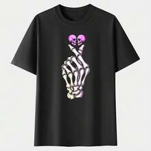 Skull Heart Camiseta Unisex De Jersey Para Adultos Con Cuello Redondo Regular Y Mangas Cortas Hecha De Fabricada Con Material Elástico, Es Fácil De Cuidar Y Se Puede Lavar A Máquina, Perfecta Para El Uso Diario. Ideal Para Atuendos Casuales - Adecuada Para Todas Las Estaciones. - Negro - Ver 3