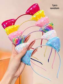 6/3/1 Pcs Shiny Sequin Cat Ear Headbands Set, Available In Dreamlike Pink, Mysterious Purple, Energetic Red, And Vibrant Rainbow Colors. Exquisite Craftsmanship - Suitable For Girls And Teenagers, Whether For Theme Parties, Anime Conventions, Birthdays, Vacations, Or Daily Styling, Wearing Them Will Instantly Add A Playful And Cute Vibe, Making You The Center Of Attention. - Multicolor - View 11