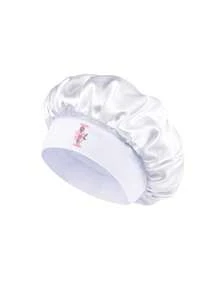1件裝花卉字母緞面睡眠帽，客製化全包覆式女用髮帽，適用日常護髮、化妝與護膚，寬鬆彈性帶頭巾髮帶，旅行風格 - 白色 - 查看 25