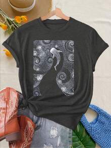 Vanstar Camiseta Hueca de Tiburón, Diving con Tiburones Ballena, Camiseta de Manga Corta con Cuello Redondo Casual para Verano y Primavera, Ropa de Mujer - Gris Oscuro - Ver 2
