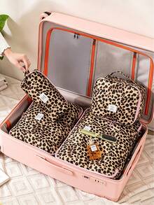 Leopard Print Travel Packing Cubes Lightweight Travel Organizer Multiple Size Bags Large Capacity Cosmetics Bag Toiletry Bag Clothes Organizer Bags - Multicolor - View 2