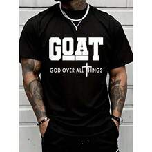 Camiseta de Algodón 100% con Impresión Divertida de Jesús Cristiano, Cuello Redondo de Manga Corta, Adecuada para Todas las Estaciones, Ropa de Hombre - Negro - Ver 1