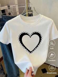 Camiseta de manga corta de moda para primavera y verano de 2026, hecha en México, 180 gramos. Estampado de dibujos animados, modelo de pareja, apta para uso interior o exterior. Cuello redondo, unisex, ideal para oficina y ocio. Paquete de una pieza. - Blanco - Ver 3