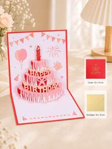 1pc Handmade 3D Pop-Up Birthday Card, Featuring Vivid Cake And Balloon Design With "Happy Birthday" Text, Ideal For Gifting To Friends And Family, Perfect For Birthday Party Supplies, Celebration Events And Christmas. - Mixed - View 10