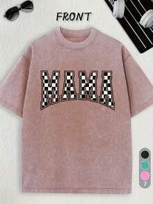 1 camisa cómoda y colorida a cuadros para mamá como regalo para ella, camiseta vintage para mamá, regalo para el Día de la Madre, camiseta vintage a cuadros para mamá, sudadera para mamá universitaria, un excelente regalo para las fiestas, camiseta vintage lavada de 180g 100% algodón. - Gris - Ver 8