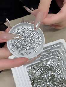 50顆隨機混色孔雀藍平底長水滴形美甲水鑽，閃亮淺湖藍細水滴不規則美甲水鑽，DIY美甲裝飾，美甲水鑽水晶，淺湖藍不規則平底水鑽美甲配件 - 彩色 - 查看 7
