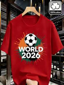 NewSummerCasualCamisetas con estampados, camiseta de cuello redondo 100% algodón, camiseta con diseño de la Copa Mundial de Fútbol 2026, estilo retro patriótico, camiseta Y2K de estilo urbano, cómoda y transpirable, una excelente opción de regalo para hombres y mujeres - 1 pieza 100% algodón-Vintage Street Style Unisex Loose Cotton Short Sleeve Crew Neck T-Shirt - Rojo - Ver 6