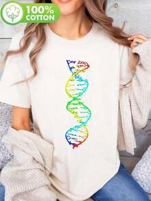 Camiseta de Mujer Oversize Extra Grande, Camiseta Negra de Mujer con Estampado Vibrante de Helix de ADN, Manga Corta, Cuello Redondo, Casual y Cómoda para Primavera y Verano, Ropa Casual, Top con Estampado Vibrante, Camisetas para Salir para Mujer - Blanco - Ver 1