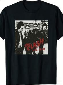 Camiseta holgada 2026 para hombre y mujer, The Clash Band, estampado fotográfico con el icónico logo británico de 1978, camiseta unisex, suave, un artículo de moda urbana casual imprescindible para todas las estaciones, versátil para todas las estaciones, ropa de uso diario asequible y un regalo perfecto para fans y amigos, camiseta de mujer, local. - Negro - Ver 5