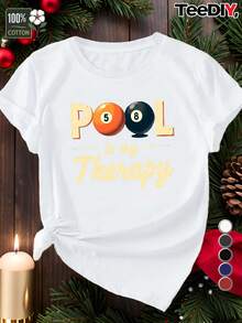 Camiseta de Mujer con Estampado de Billar en Color Sólido - Top Negro Casual de Manga Corta y Cómodo, Adecuado para Jugadores de Billar, Fiestas de Billar y Uso Diario - Ropa con Temática de Billar Lavable a Máquina, Top de Mujer, Camiseta de Mujer, Top de Verano para Mujer, Camiseta de Mujer para Navidad - Blanco - Ver 1