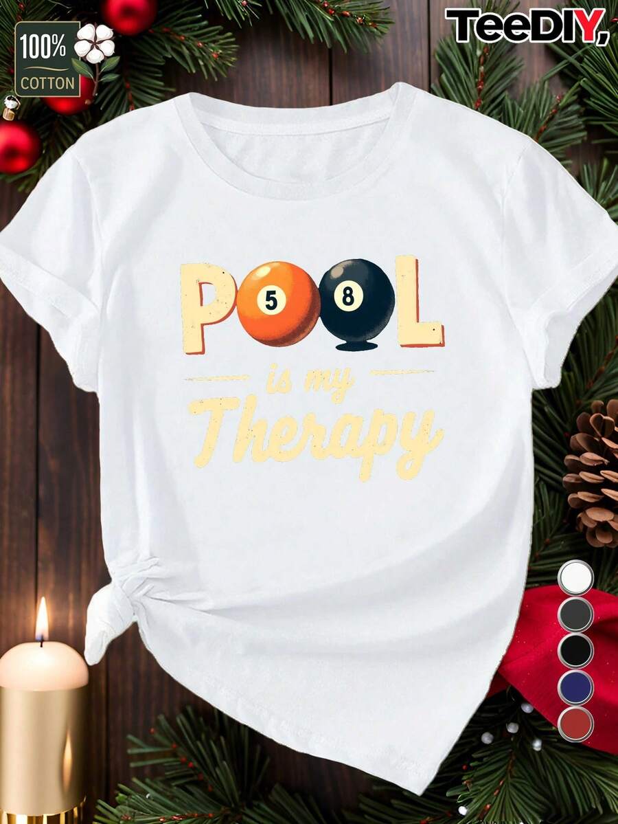 Camiseta de Mujer con Estampado de Billar en Color Sólido - Top Negro Casual de Manga Corta y Cómodo, Adecuado para Jugadores de Billar, Fiestas de Billar y Uso Diario - Ropa con Temática de Billar Lavable a Máquina, Top de Mujer, Camiseta de Mujer, Top de Verano para Mujer, Camiseta de Mujer para Navidad - Blanco - Ver 1