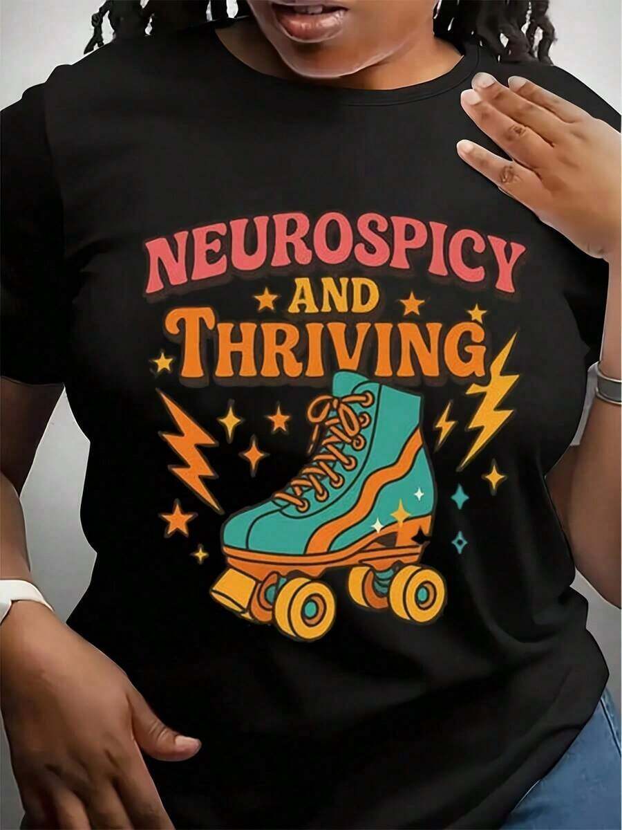 Camisetas Neurospicy And Thriving, Camisetas de Patinaje sobre Ruedas, Camisetas Positivas y Empoderadoras, Aceptación de la Neurodiversidad, Camisetas Retro - Negro - Ver 1