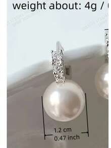 1 paire de boucles d'oreilles créoles pour femmes en argent sterling 925, 4g, avec perle de culture, style élégant à pendentif - Blanc - Voir 6