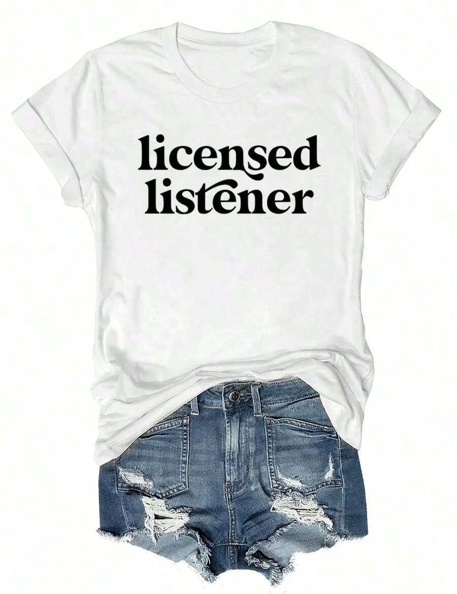 Camiseta de mujer con licencia de oyente, consejera de salud mental, terapeuta, camiseta de comodidad, camiseta de manga corta y cuello redondo casual para mujer - Blanco - Ver 1