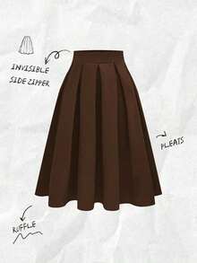 Falda plisada casual para mujer, versátil para primavera y otoño - Marrón - Ver 9